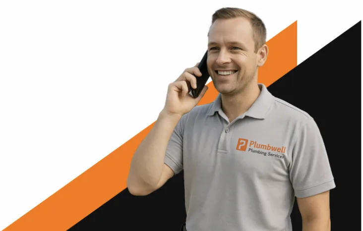 A local plumber taking a call-out on the phone